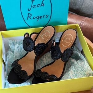 Jack Rogers Black Floral Sandals